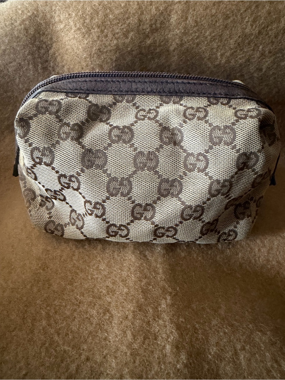 Gucci beige and brown GG canvas cosmetic pouch